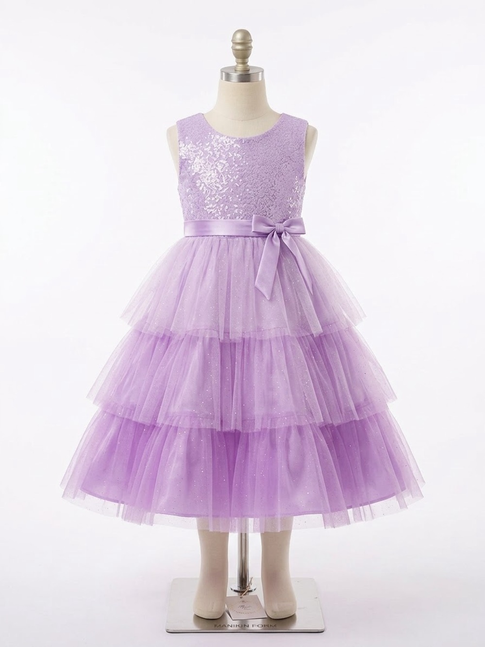 Lavender Tulle Tiered Party Dress with Bow